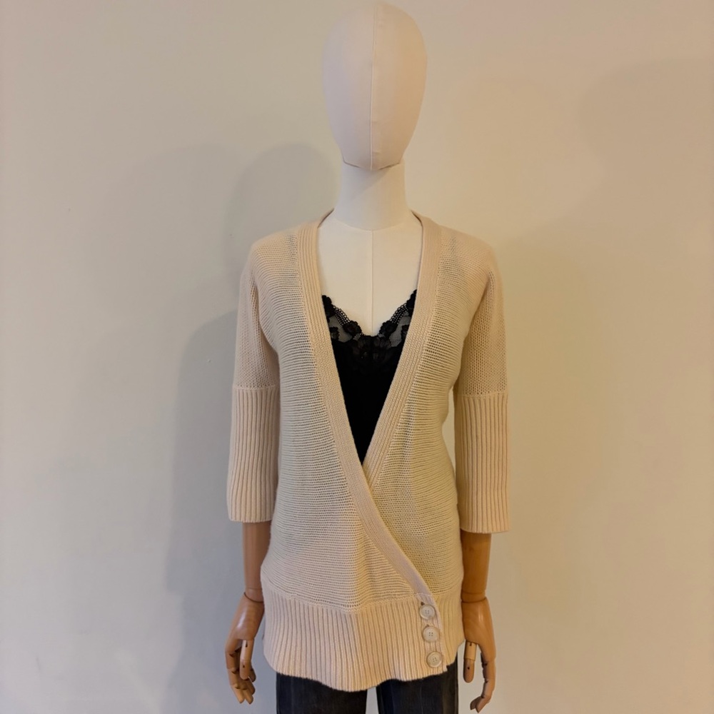 Theory 100% Cashmere Cream Wrap Cardigan Sweater Size S